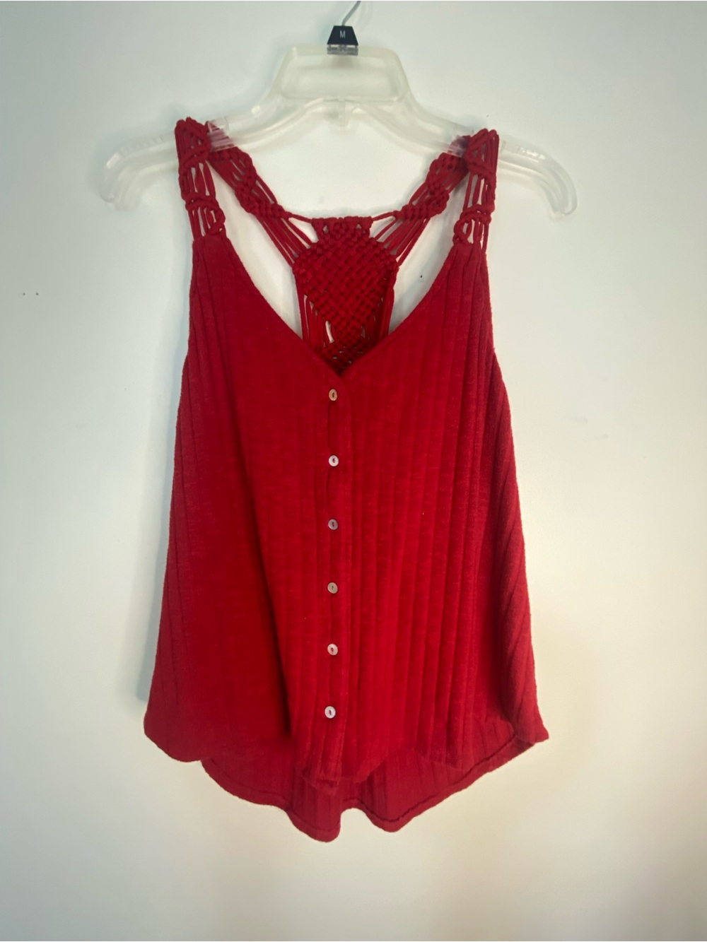 Maurices Red Button-Front Macramé Back Tank - Women